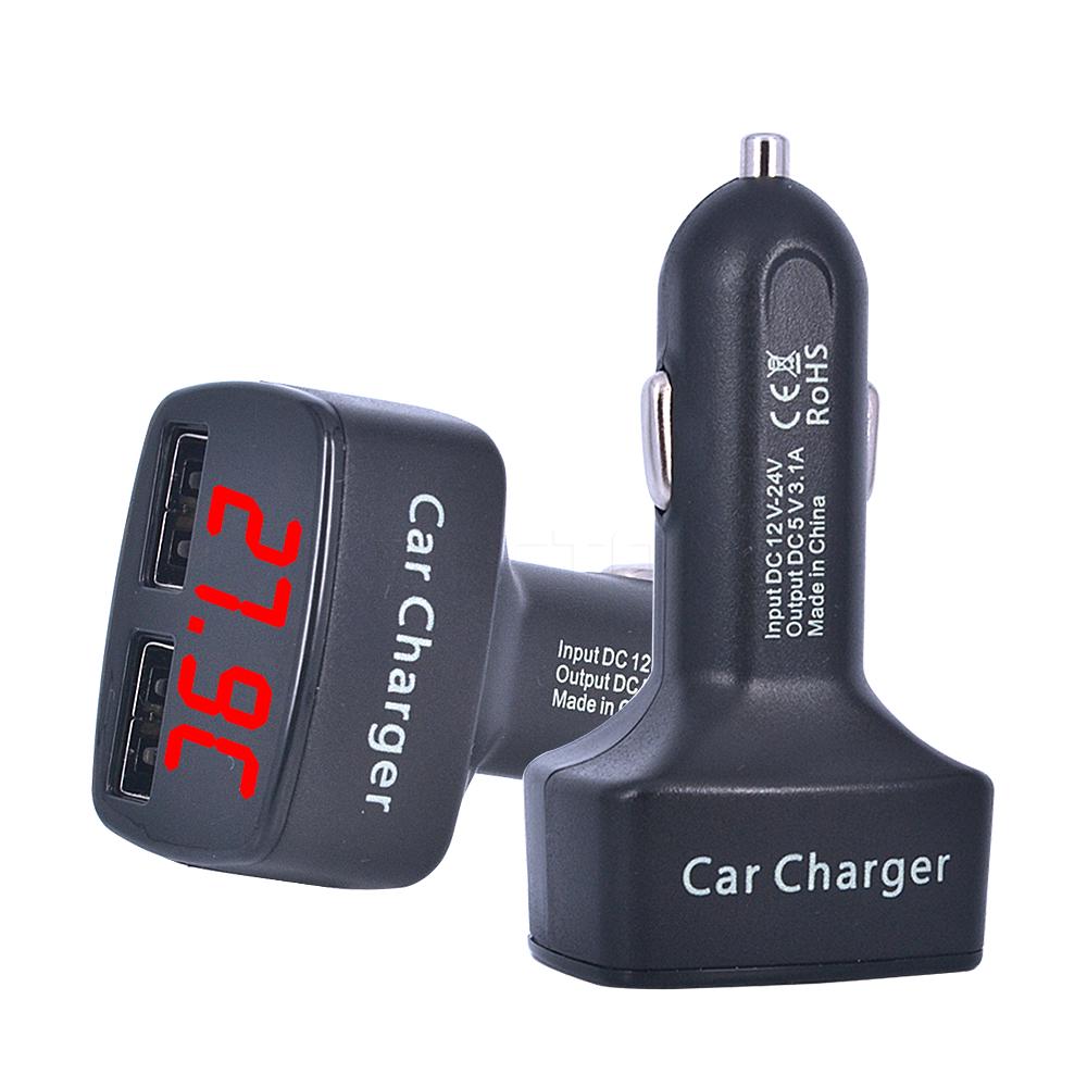 Car Charger Adapter 4 in 1 Dual USB 31A Fast Charging with LED Display Voltage Current Temperature Monitor Digital Display Phone