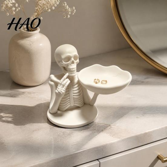 Gothic Home Decor Halloween Skeleton Storage Tray, 3D Printed Spooky Skull Jewelry Holder, Creative Tray Desktop Ring Organizer for Entryway,
