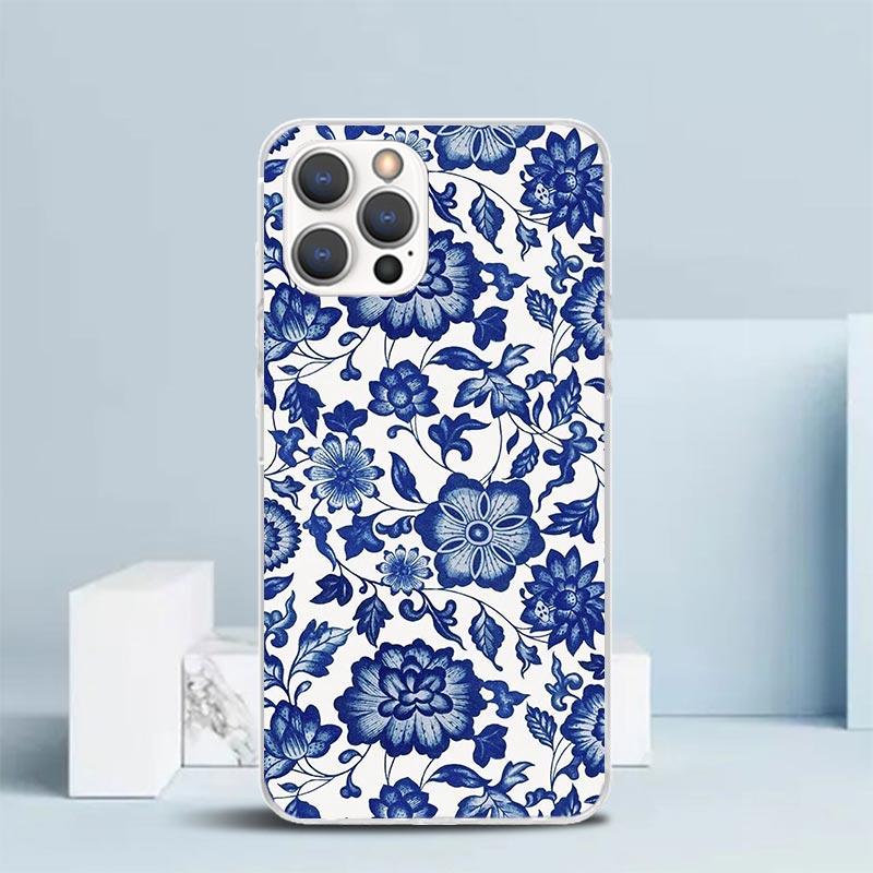 Blue And White Porcelain Soft Cover for iPhone 16 17 Air 15 14 Pro Max 16E Phone Case 13 Mini 12 11 7 SE 8 Print Pattern Fit Cas