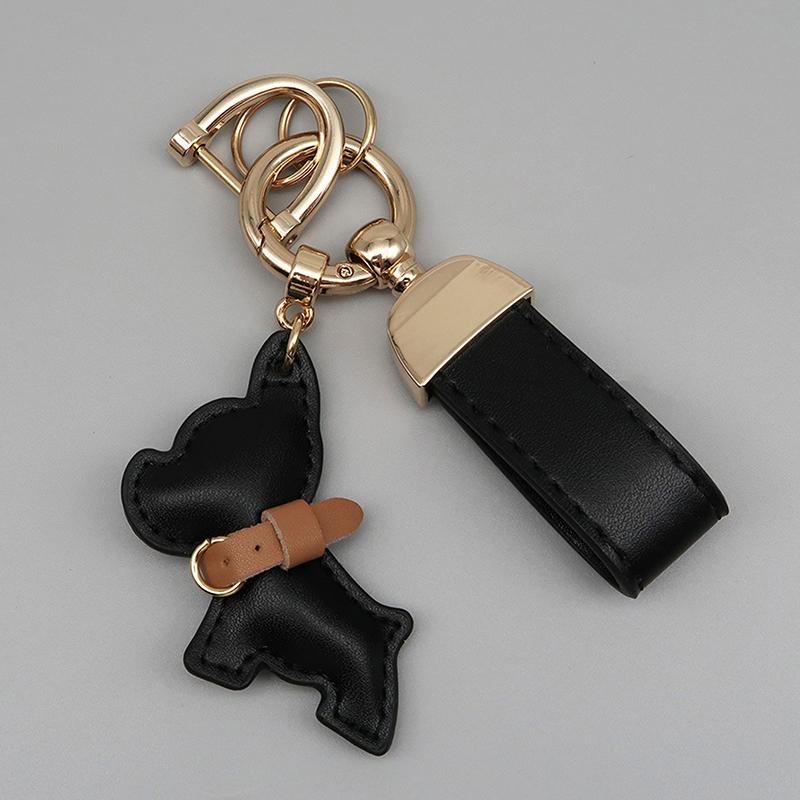 1 Piece Multi-color Leather French Bulldog Puppy Car Keychain Creative Gift Bag Pendant Ornament Cute Car Key Chain