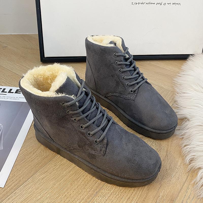 Winter Student Snow Boots Women's Short Boots Short Thermal Boots Lace-Up Women's Shoes Flat Heel Martin Cotton Boots