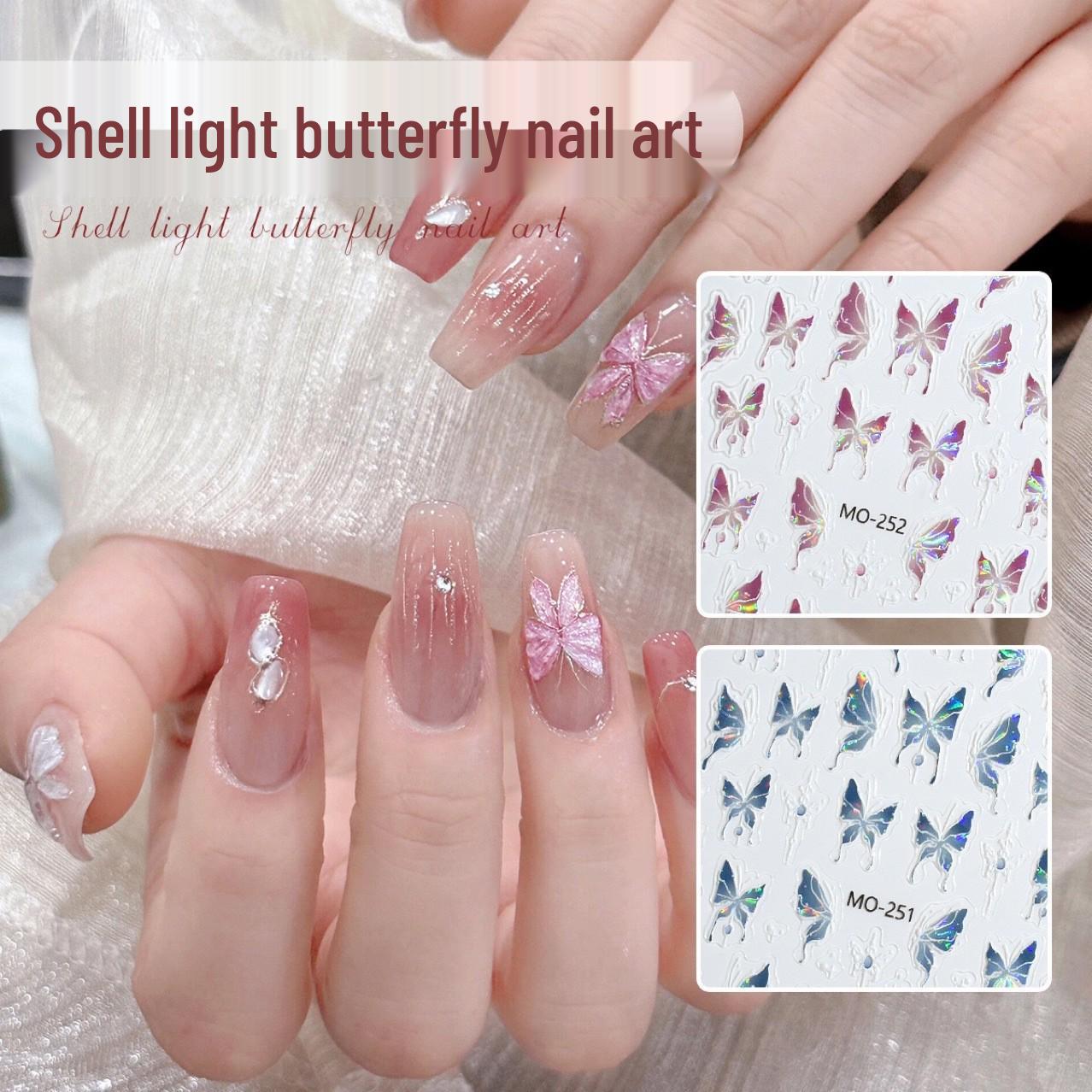 

3D Переливающиеся наклейки для ногтей «Бабочки Авроры» Shell Light Butterfly Sticker 252 - 1 Sheet