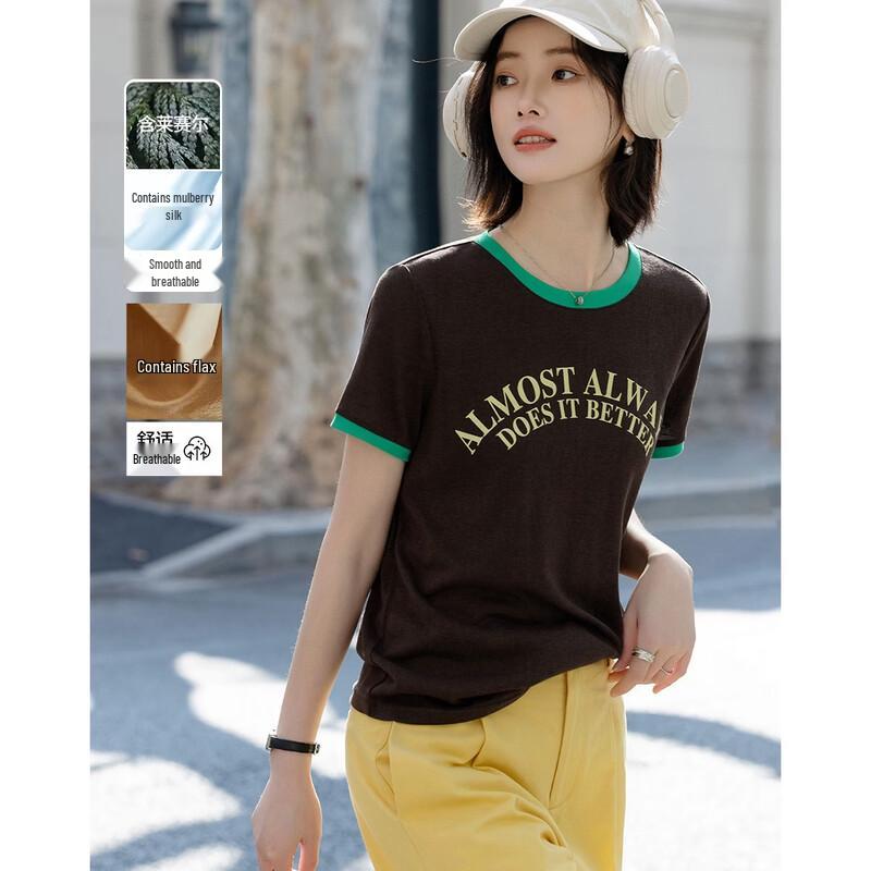 Demana Women s Lyocell Blend Letter Print T-Shirt M