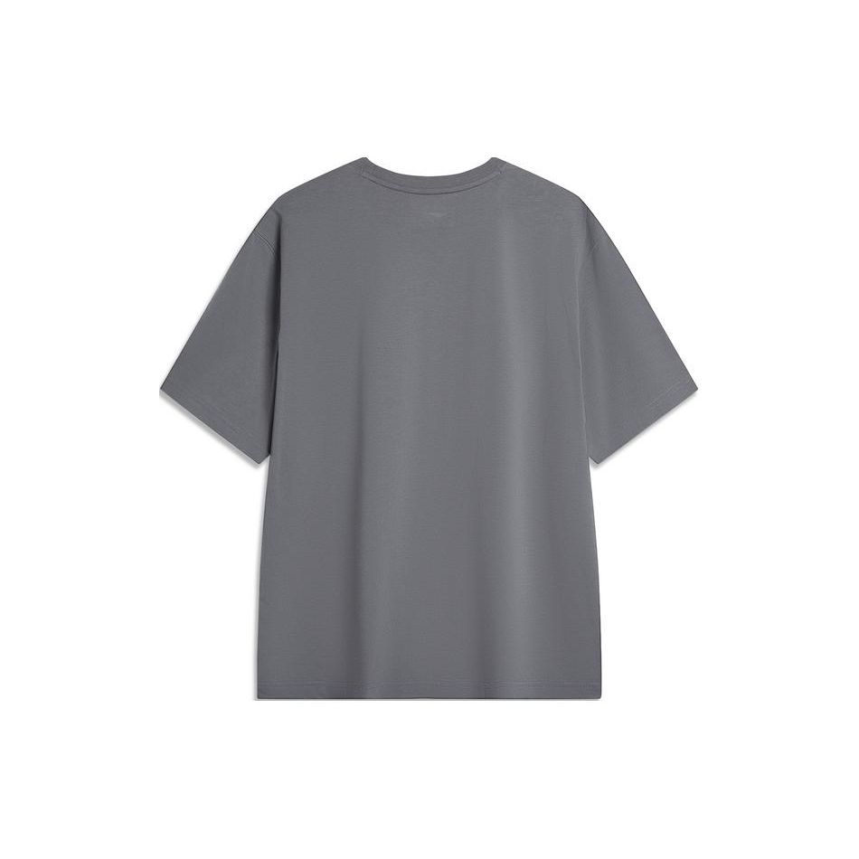 Li Ning Cool Tea T Quick-Dry Cool Casual Sports Top Logo Print Round Neck Loose Summer Short Sleeve T-Shirt Men tops Shadow-Gray AHSU709-5