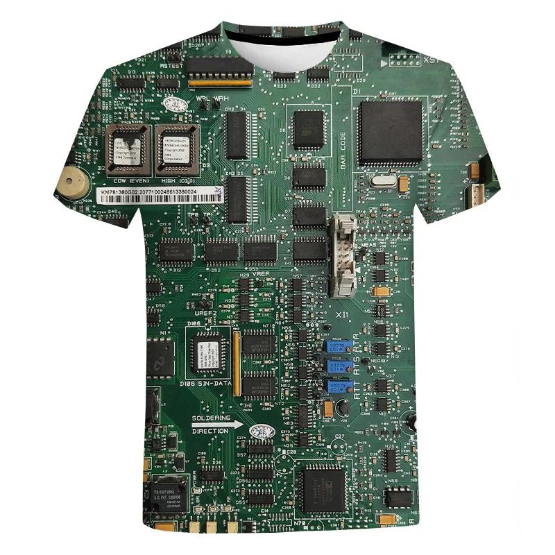 Clothing Cool Motherboard CPU Mainboard T-shirt Short Sleeve Tops Tees 3D Circuit Board Electronic Chip Graphic T Shirts for Men