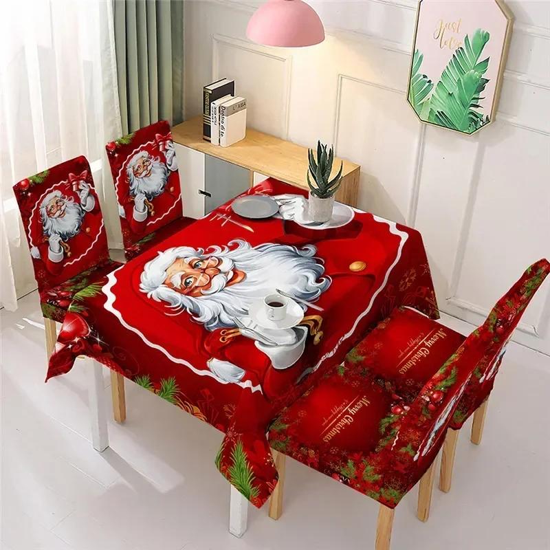 Waterproof Christmas Table Cloth Xmas Gifts Dining Chair Covers Christmas Table Decoration Cover Table Cloth Home Party Decor