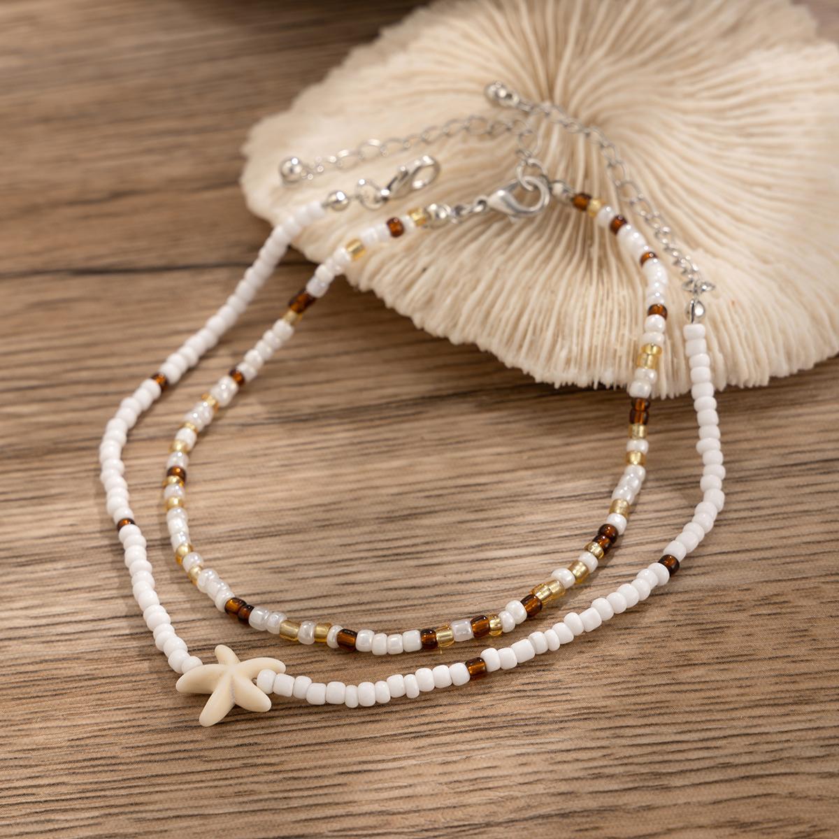 

PuRui 2 шт. Комплекты Плетеные ножные браслеты для женщин Белый акриловый морская звезда Цепочка на щиколотку Девушки Повседневные аксессуары Новинка для пляжной вечеринки белый