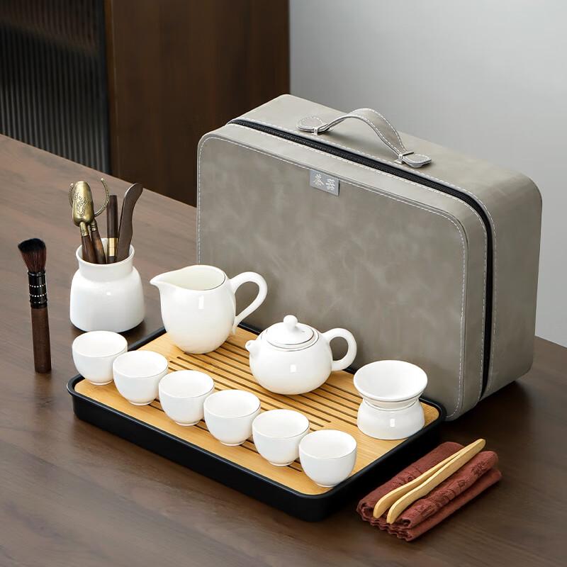 Lainuo Mutton-Fat Jade Porcelain Gilded Xishi Teapot Tea Set