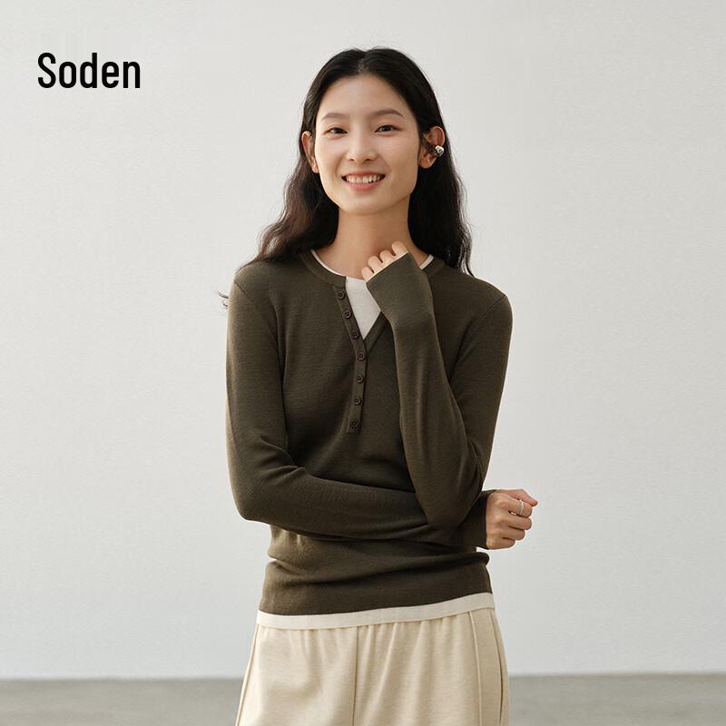 WhiteALLUSION Women s Faux Two-Piece Color Block Wool Sweater M