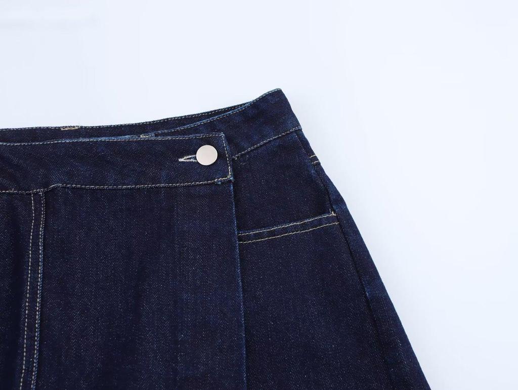 Foreign Trade 2025 Spring Women's European & American Style Short-Sleeve Lapel Shirt with Double-Breasted Skirt Pants Set.