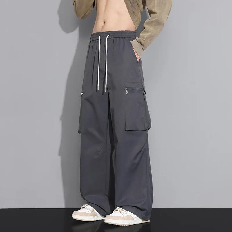 2025 Men Spring Autumn Men Soild Color Cargo Pants Men Streetwear Wide Leg Pants Male Straight Casual Loose Trousers