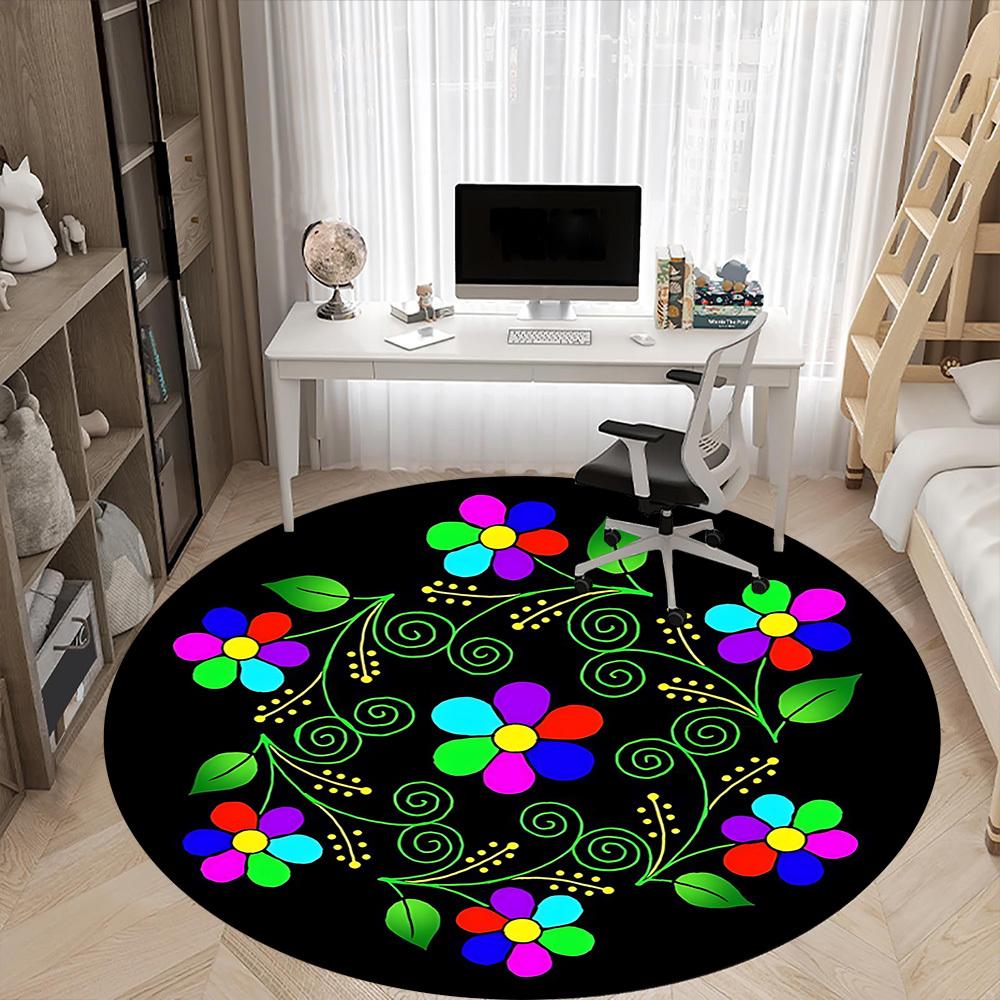 1pc Floral Mandala Design Chair Carpet for Office, Round Polyester Mat, Indoor Decor for Office, Easycare Fabric, Washable Non-slip Area Carpet