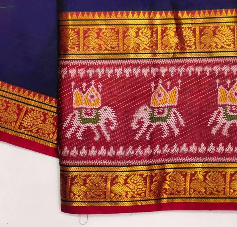 SUPERLAXMI Womens Narayana Pattu Narayanpeth Cotton Silk Saree with unstitched blouse (Navy Blue)