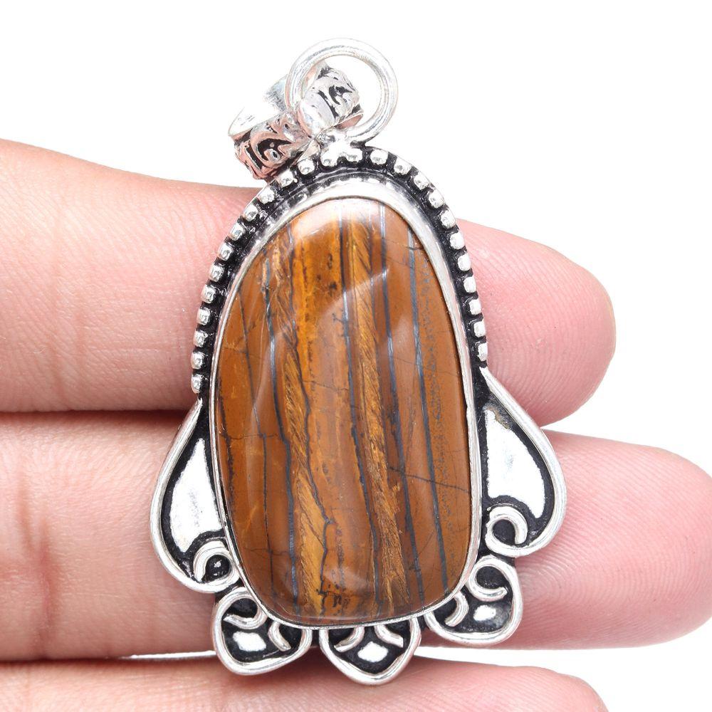Pendant Multi Tiger Gemstone Handmade Mother'Day Silver Jewelry 2.25"