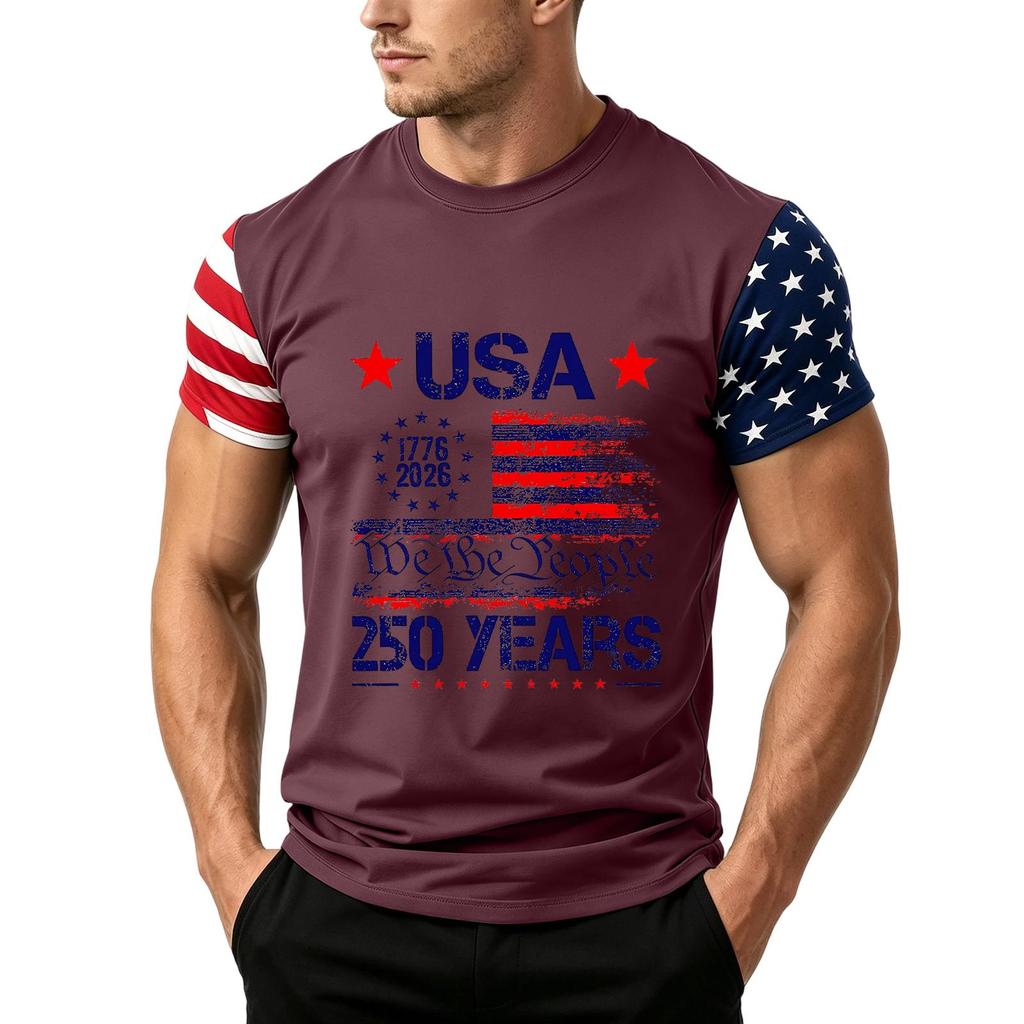 Men's Independence Day Flag Print Short Sleeve T-Shirt, Loose Casual Daily Summer Tops