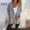 Solid Color Jacket Women Autumn Winter Lapel Collar Loose Casual Coat with Pocket Single-breasted Long Sleeves Top