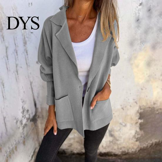 Solid Color Jacket Women Autumn Winter Lapel Collar Loose Casual Coat with Pocket Single-breasted Long Sleeves Top