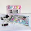 Transparent PVC Embroidery Cloth Stickers Travel Waterproof Cosmetic Bag Creative Letters Patch Handheld Makeup Organizer