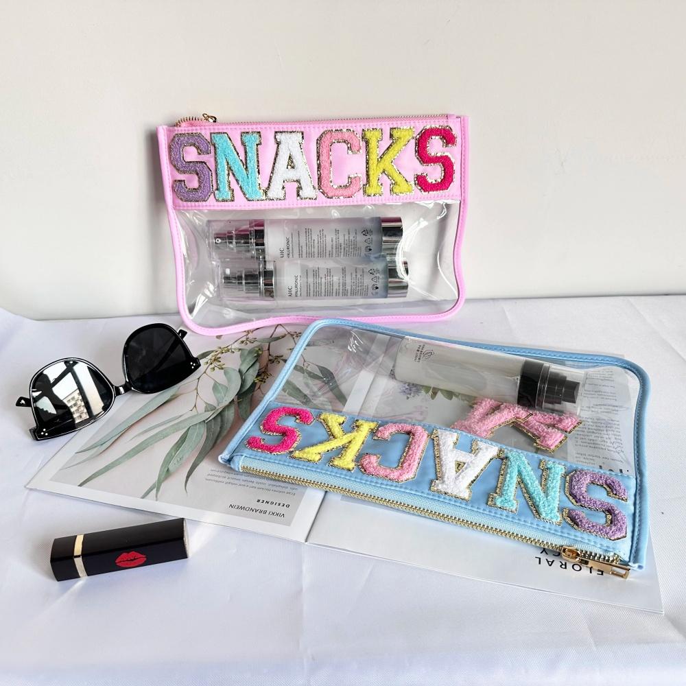 Transparent PVC Embroidery Cloth Stickers Travel Waterproof Cosmetic Bag Creative Letters Patch Handheld Makeup Organizer