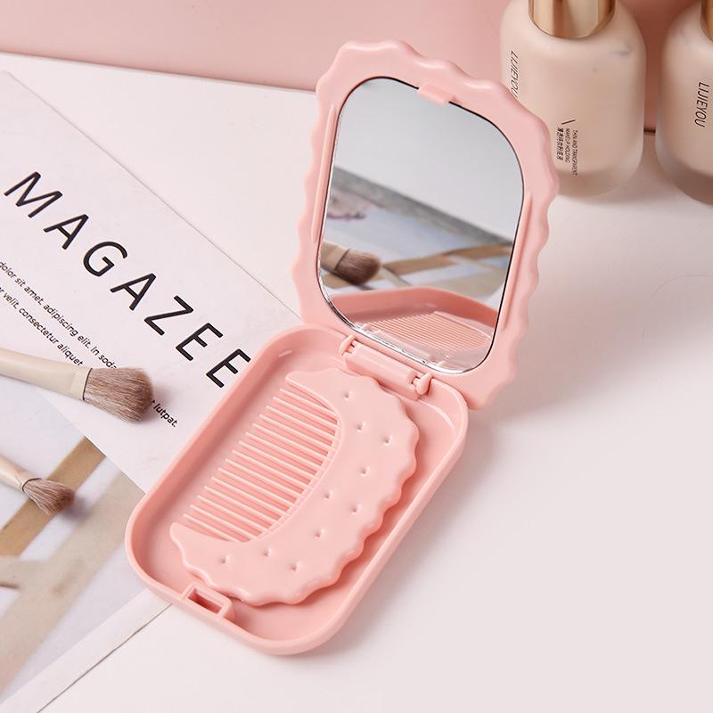 Chocolate Biscuit Folding Makeup Mirror Set - Portable Mini Round Beauty Mirror
