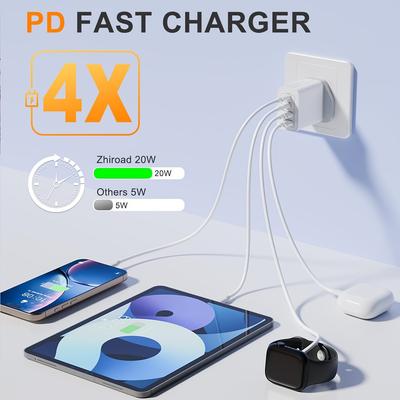 35W 4-in-1 USB C Charger Block Dual PD and Dual USB-A Fast Charging Wall Adapter EU UK Plug for Phones