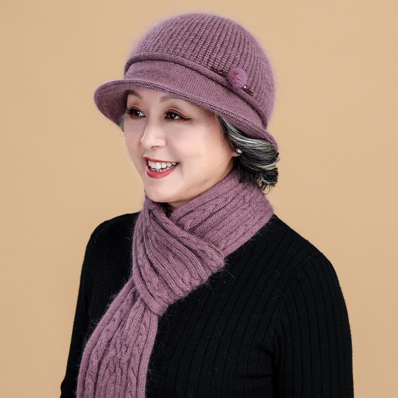 Mom hat female autumn and winter all-match old man old lady knitted hat rabbit fur warm grandma wool hat