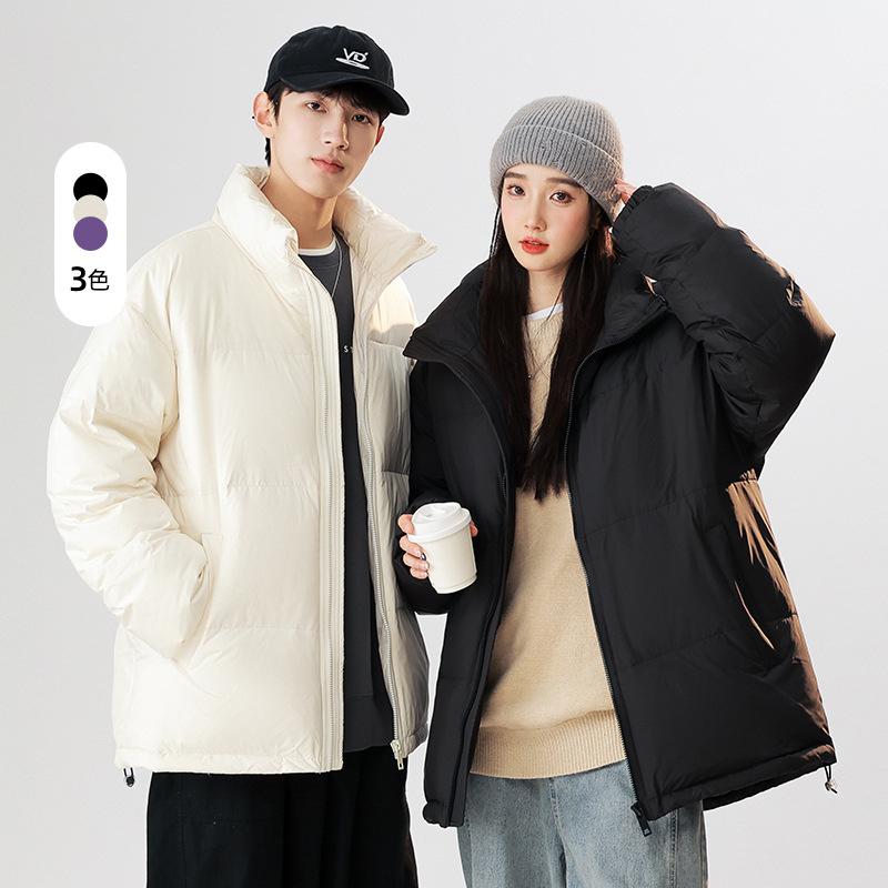 Men's winter solid color fashion couple down jacket stand-up collar thickened warm casual trend bread jacket winter wear