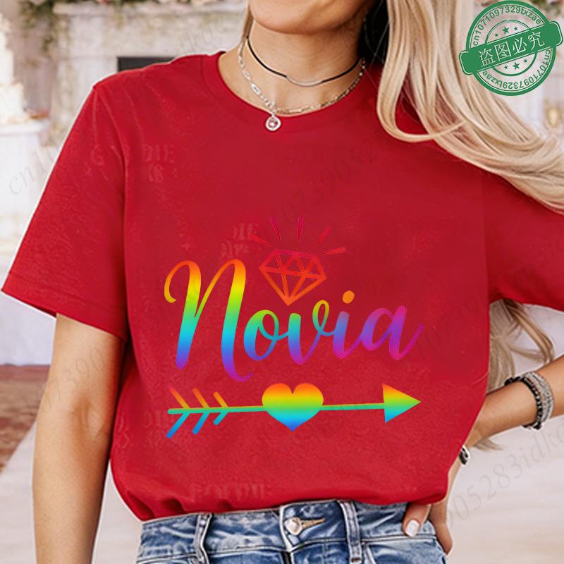 Spanish Girl Bachelorette Party T-Shirts, Rainbow Diamond Heart Arrow Graphic Tees for Bridal Shower, Team Bride Tribe Blouses