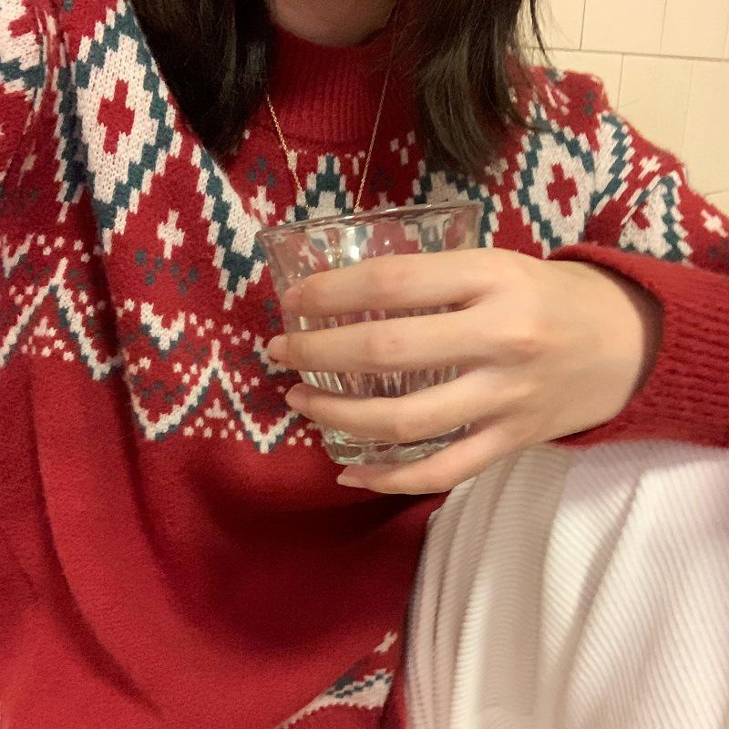 Women's Retro Loose Fit Christmas Sweater - Korean Style Pullover for Autumn/Winter 2025