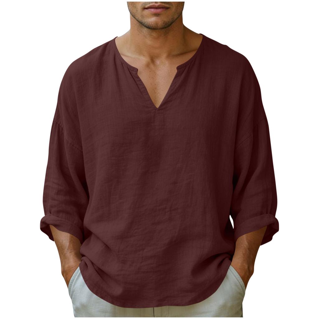 Men's Casual And Fashionable Loose V-neck Long Sleeved Shirt Top