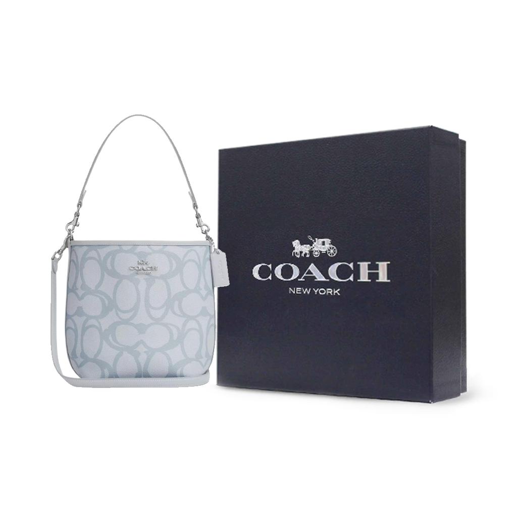 Coach City Bucket 17 Silver Metal Logo Removable Shoulder Strap Coated Canvas Bucket Bag Women Bags Ice-Blue CBH90-SVNB9