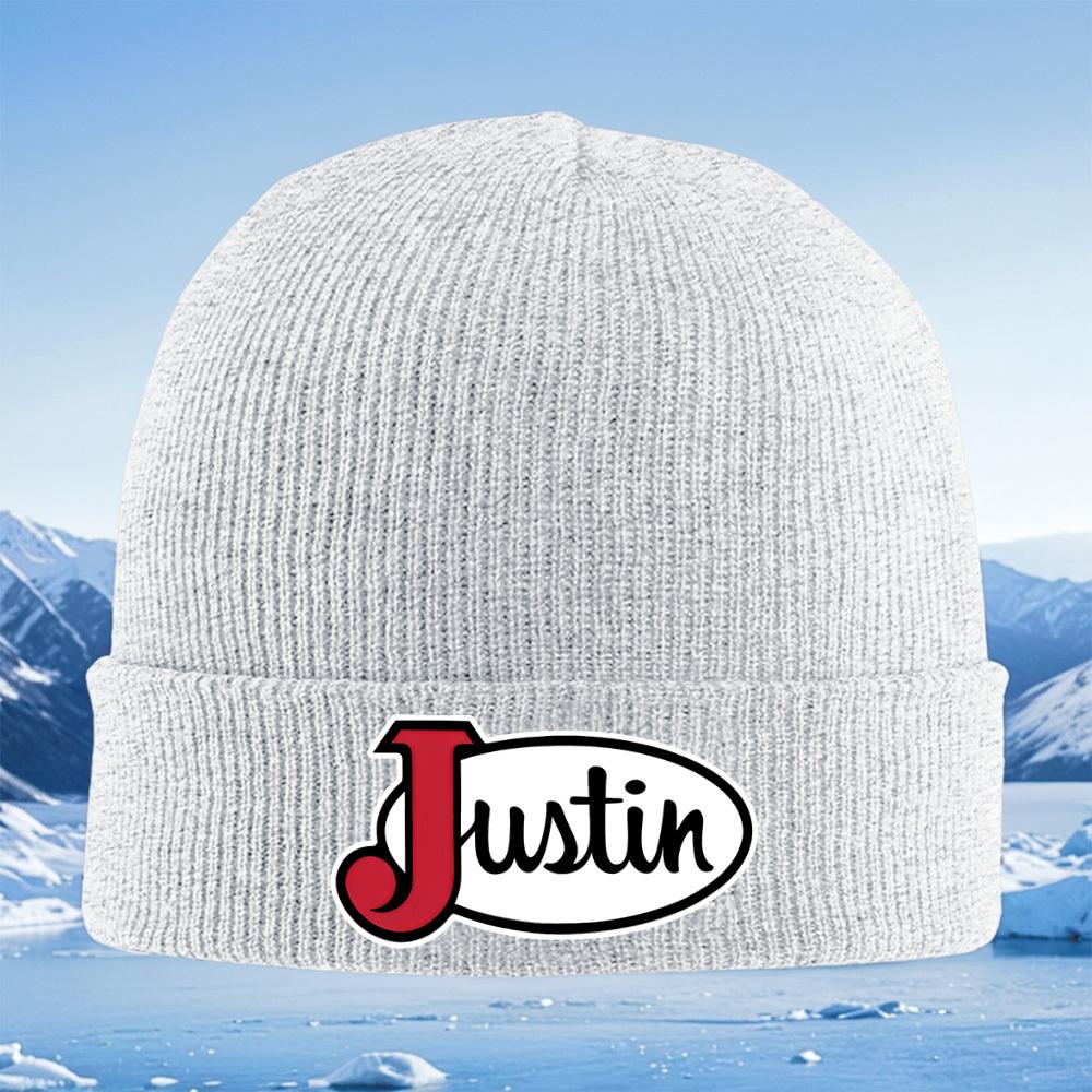 Justin text in white oval shape Men Women Unisex Knitted Hat Beanie Pullover Cap Winter Thermal Warm Christmas Outdoor Cycling H