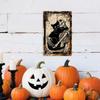 Vintage Metal Tin Sign, Skeleton Hugging Black Cat Gothic Retro Spooky Wall Plaque, 8x12 Inch Durable Iron Halloween Decor