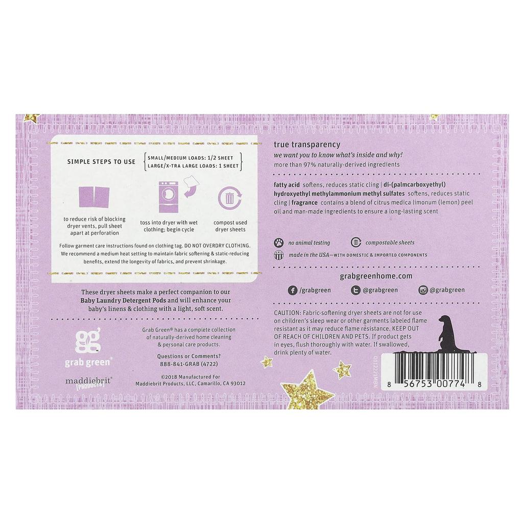 Dryer Sheets, Baby, 5+ Months, Dreamy Rosewood & Essential Oils, Biodegradable Sheets, 80 Sheets