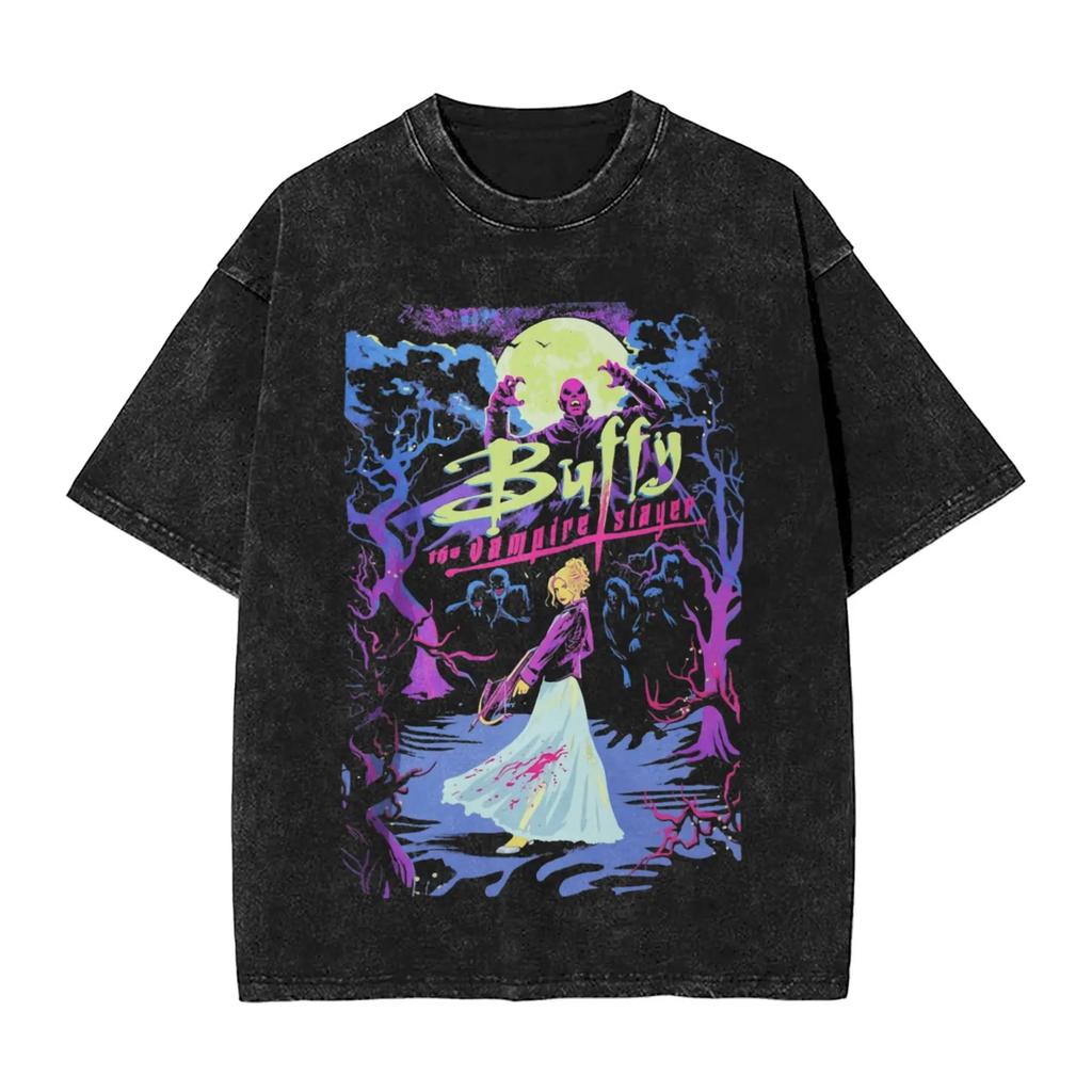 Buffy The Vampires Slayers Grafikdruck Waschen Herren T-Shirt Harajuku Stil Mode Baumwolle