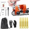 Chainsaw Sharpener Jig Kit, Portable Universal Chain Saw Sharpener Tool with 5 PCS High Hardness Burrs, Manual Hand Crank Chainsaw Sharpener,