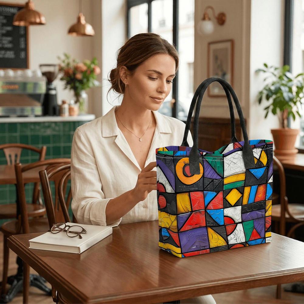 Colorful Geometric Art Tote Bag Large Capacity Casual Shoulder Handbag for Daily Use