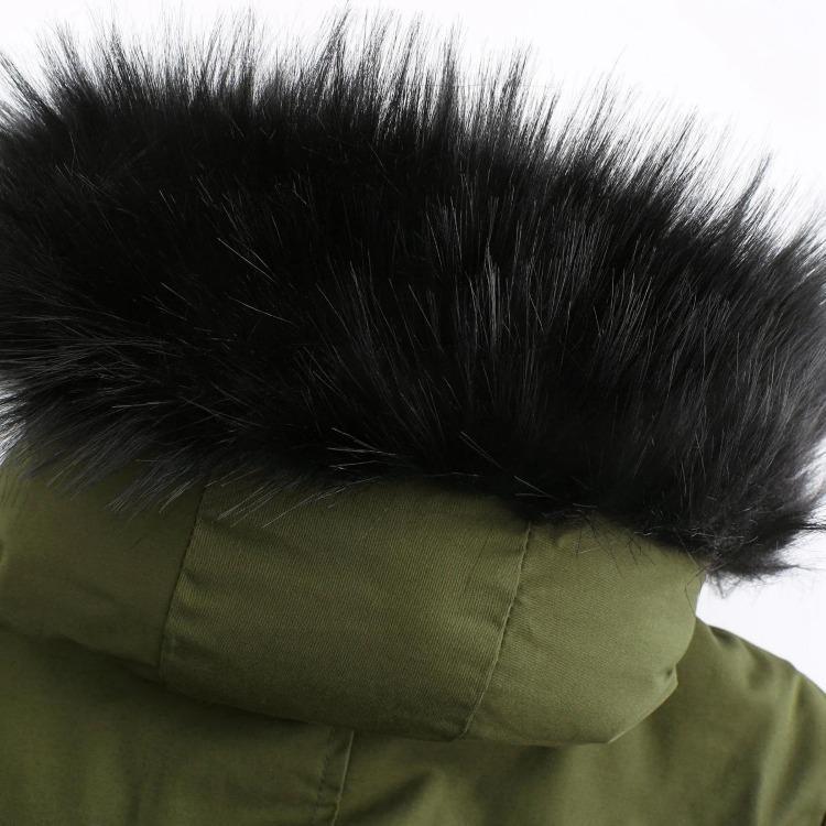 Warm Fluffy Winter Jacket Medium Long Hooded Collar Parker Coat Cotton Zipper Coat