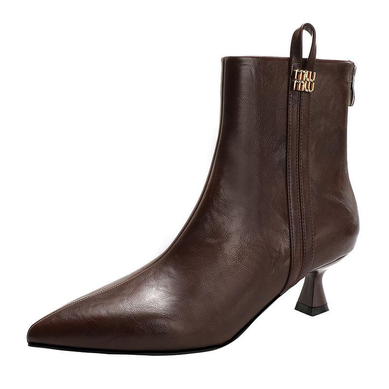 [Customized] Short Boots Women's High Heels Pointed Spring and Autumn Single Boots Thin Heels High Heels Thin Boots Medium Tube Fashion Boots