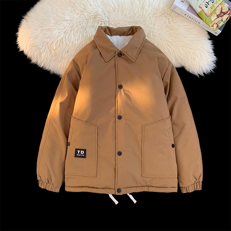 

Флис и более толстая зимняя теплая хлопковая одежда свободная американская ретро-куртка-бомбер для мужчин 3XL