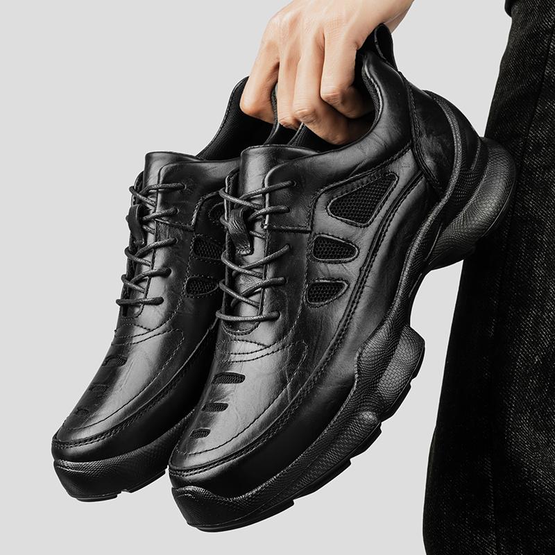 Moda Masculina Sapatos de Trabalho Outdoor em Couro Genuíno com Cadarço Conforto Sapatos Formais Sola Antiderrapante Tênis de Caminhada Escalada Acampamento
