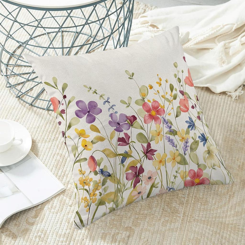 Wildflower Spring square pillow case color flower season decoration suitable for sofa bed bench 45*45cm 2PC