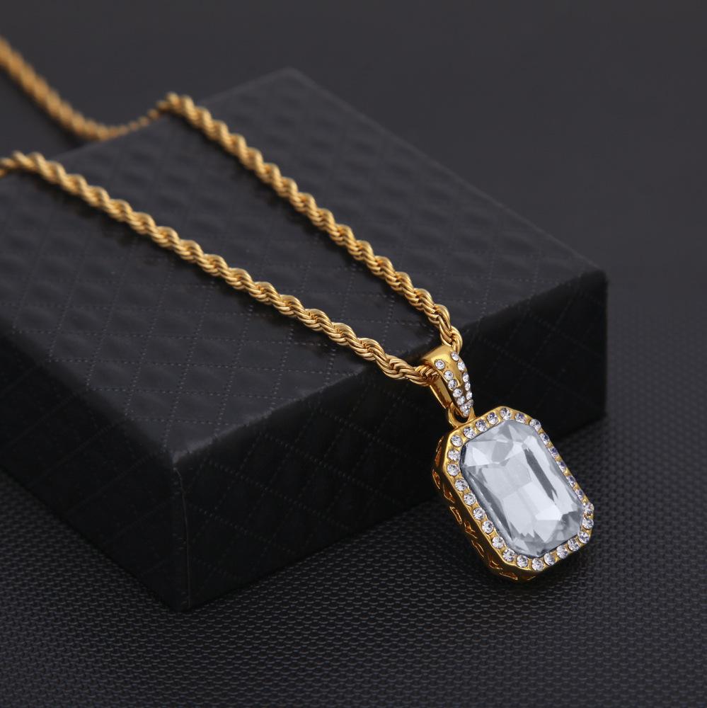 Men's Hip-Hop Diamond Gemstone Pendant Necklace - Trendy, Versatile Alloy Jewelry