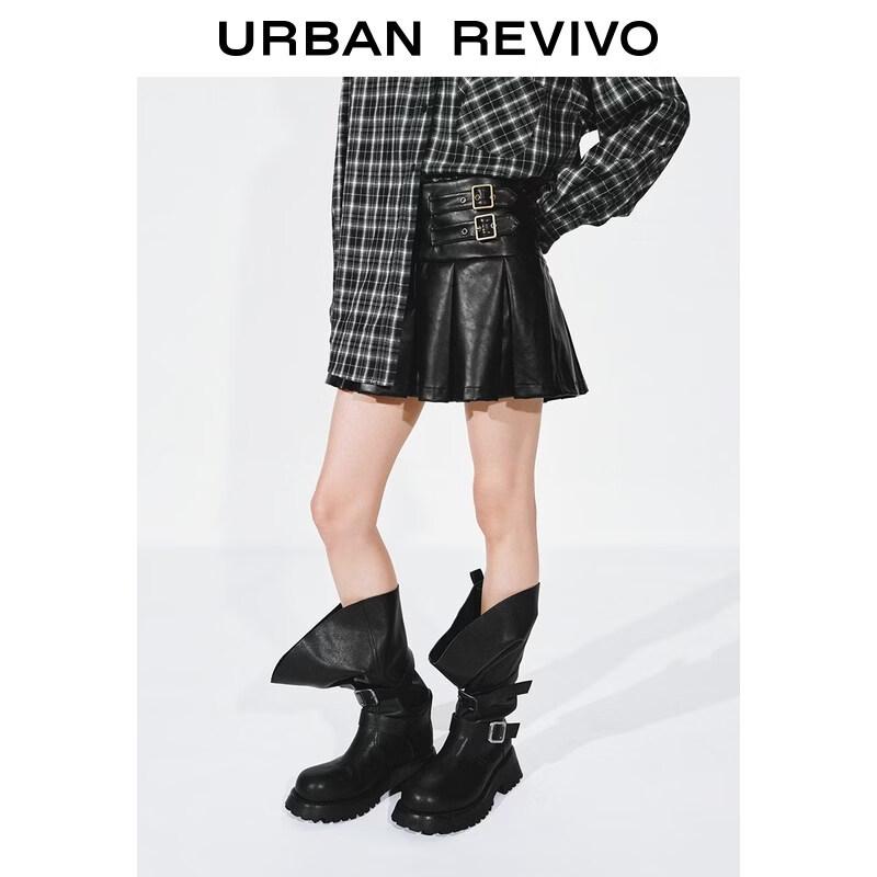 UR 2026 Women s Pleated Mini Skirt with PU Buckle M