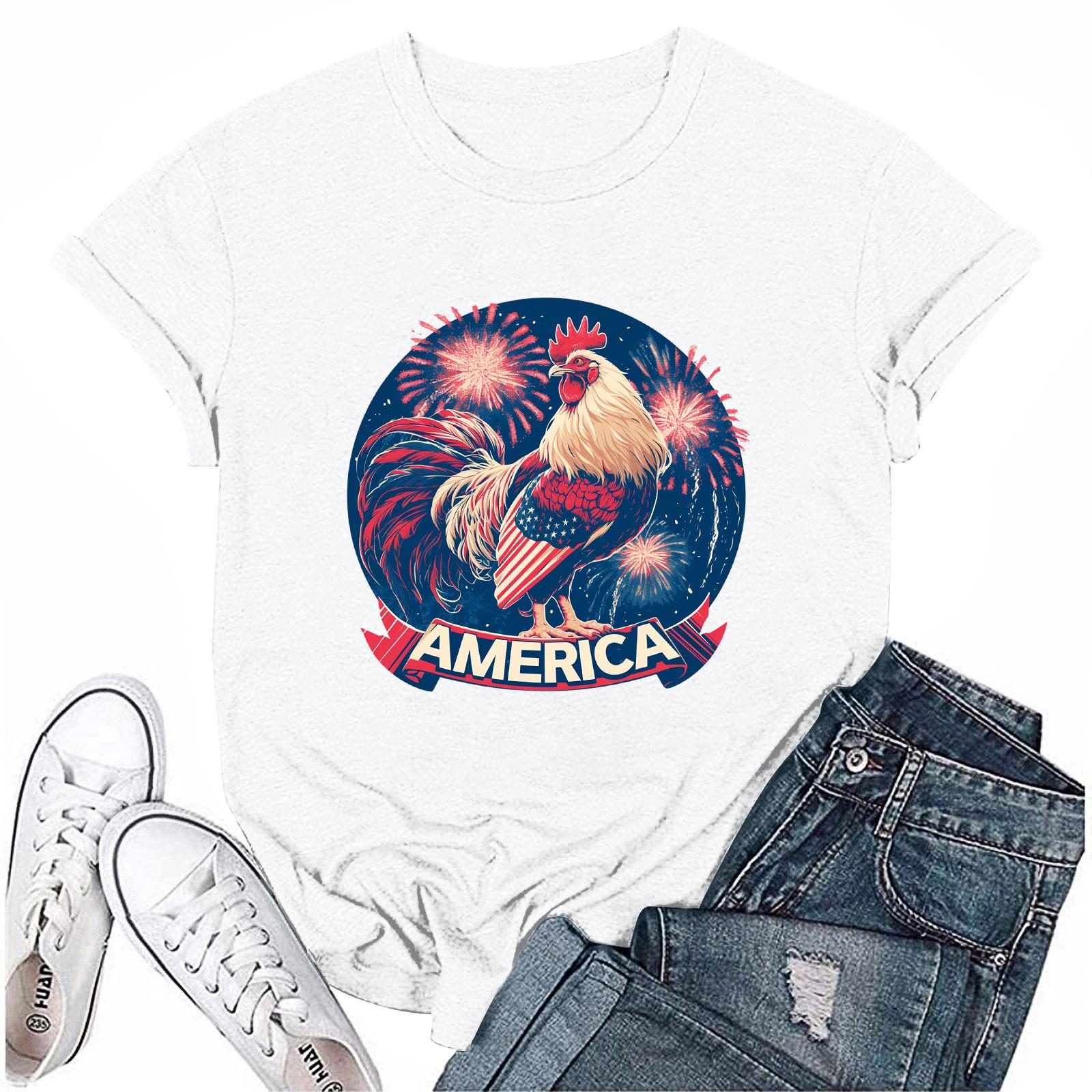 

Женская повседневная футболка с круглым вырезом и коротким рукавом с принтом «День независимости» XL белый