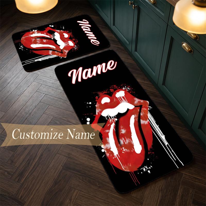 Rolling Stones (1) Customize Name Flannel Kitchen Mat Soft Non-Slip Kitchen Floor Runner Rug for Home Kitchen Decor