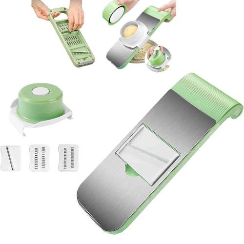 [2025 New Design] 5-in-1 Multifunctional Vegetable Slicer with Julienne, Slice, and Garnish Functions, Stainless Steel Blade with Adjustable Thickness
