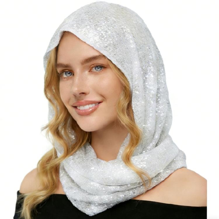Comfortable Lightweight Sequins Scarf for Women Functions as Neck Warmer or Elegant Hair Decorative Hijab