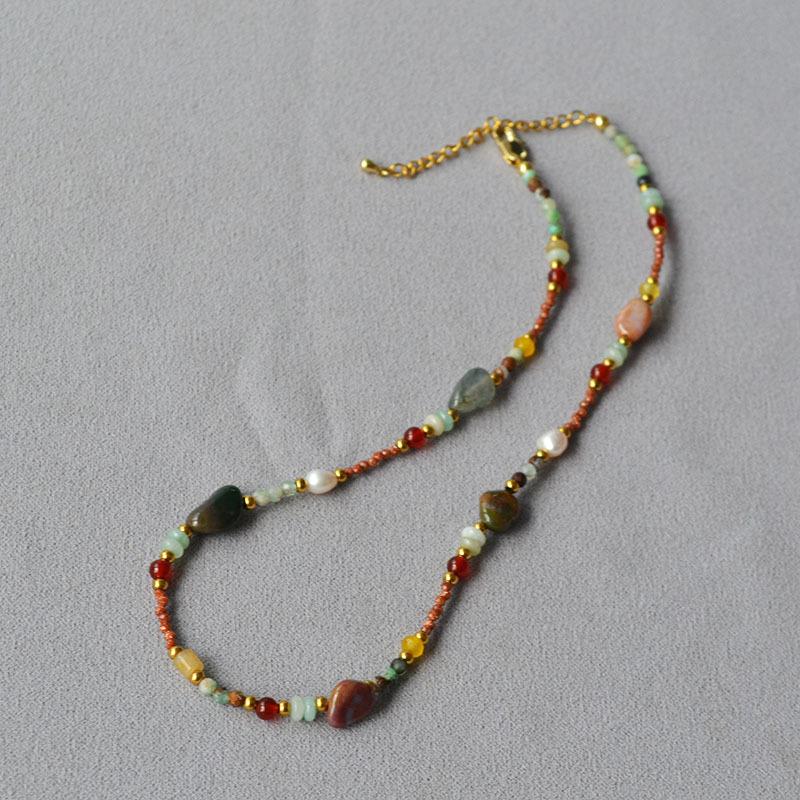 Retro Oil Painting Style Sunflower Beaded Necklace