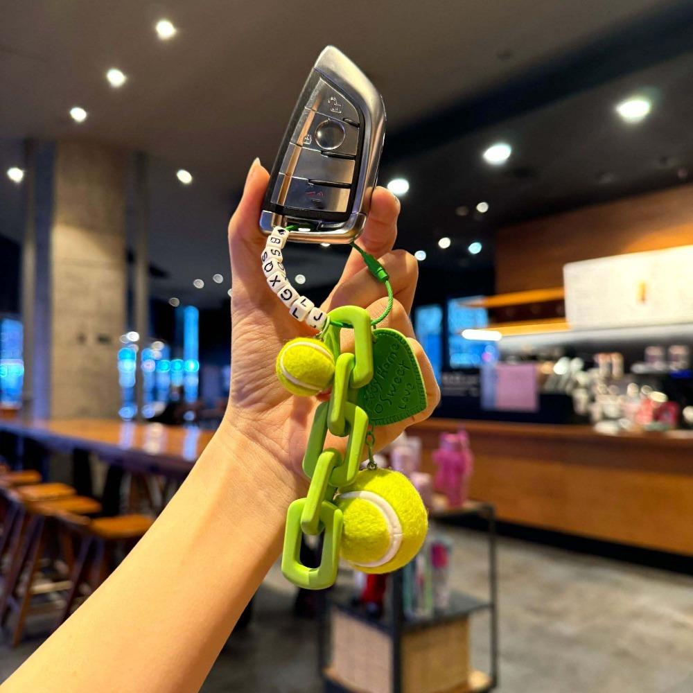 Creative Funny Tennis Ornament Leather Heart Women Bag Charm Trendy Badminton Keychain Friends